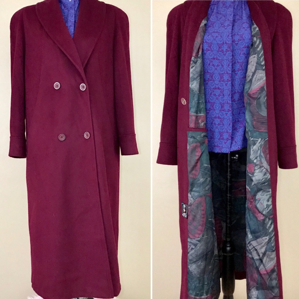 Vintage 80s Alorna Maroon Red Wool Trench Coat